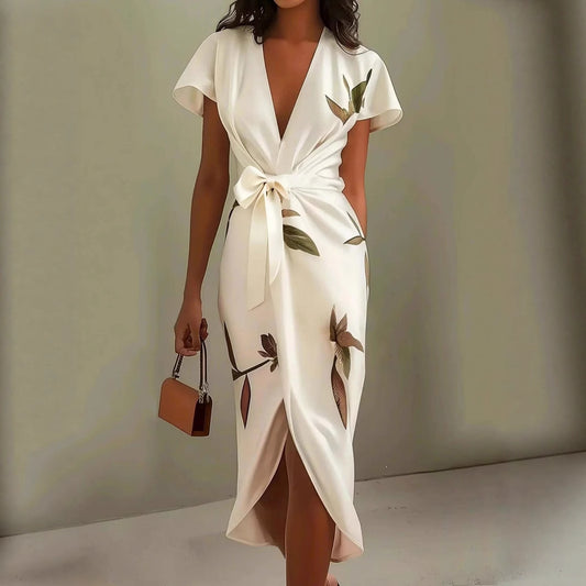 Triplechic™ V-Neck Lace-Up Printed Dress