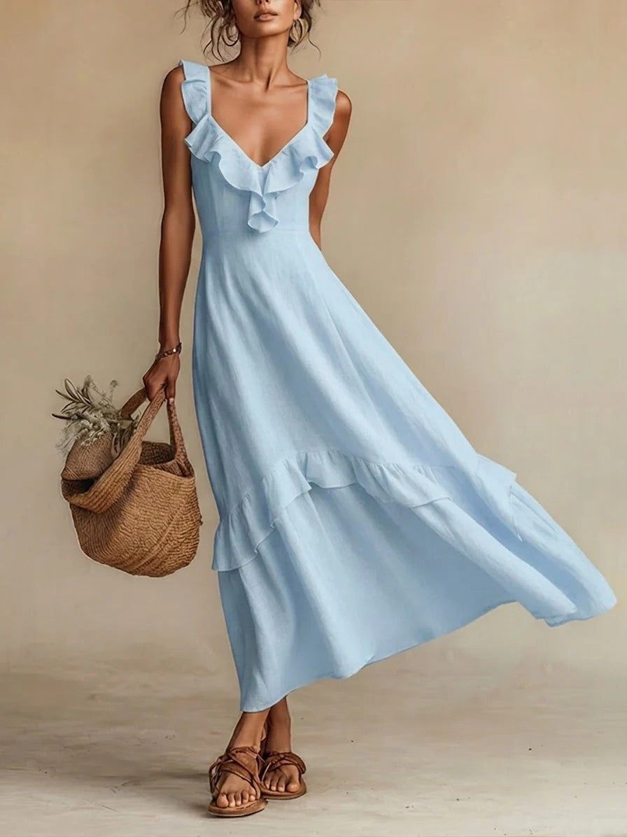 Triplechic™ LinenRuffle Flow Dress