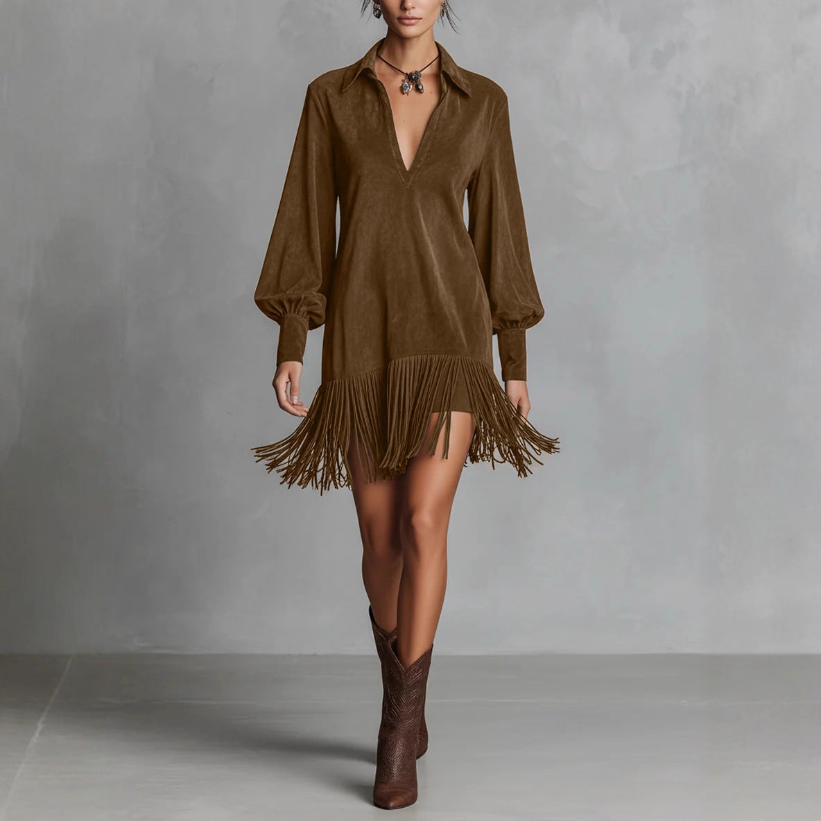 Triplechic™ SuedeFlare Fringe Dress