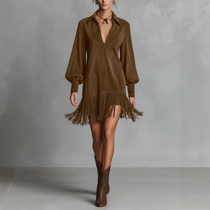 Triplechic™ SuedeFlare Fringe Dress