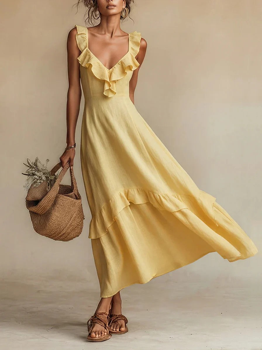 Triplechic™ LinenRuffle Flow Dress
