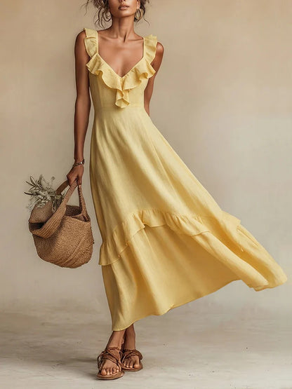 Triplechic™ LinenRuffle Flow Dress