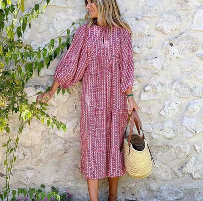 Triplechic™ Elegantes Boho-Maxikleid mit Puffärmeln und Blumenmuster