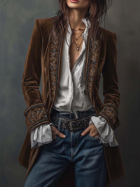 Triplechic™ Lace Stitch Velvet Coat