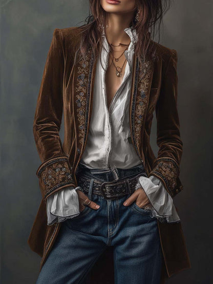 Triplechic™ Lace Stitch Velvet Coat