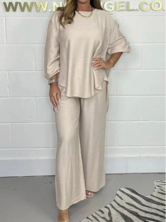 Triplechic™ Long Sleeve High-Waisted Wide-Leg Pants Set