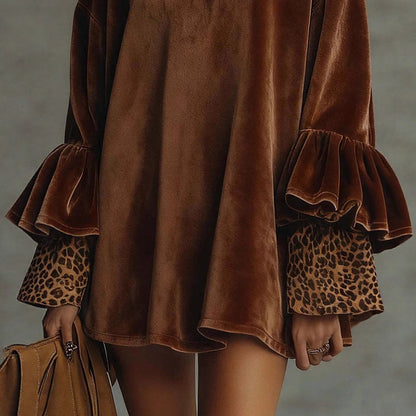 Triplechic™ Gold Velvet Leopard Turtleneck Dress