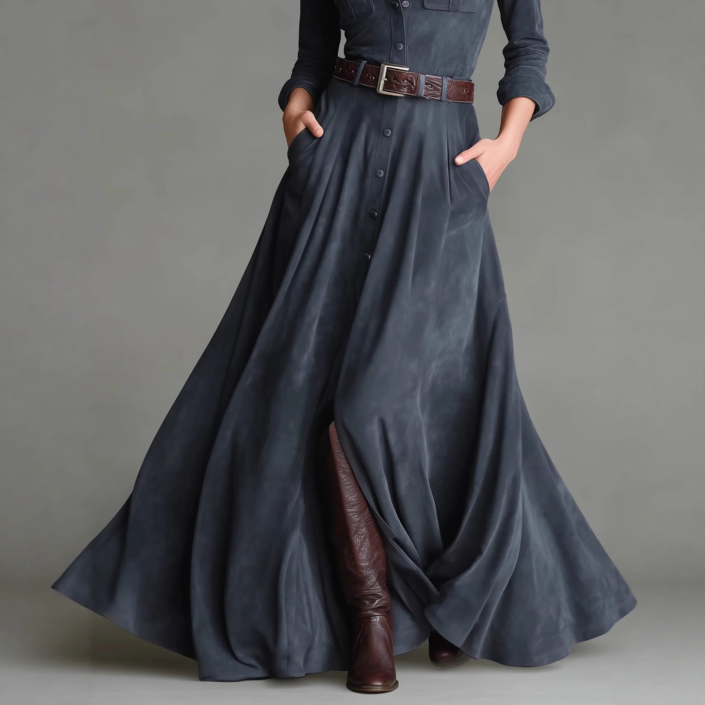 Triplechic™ Suede Collar Shirt Dress
