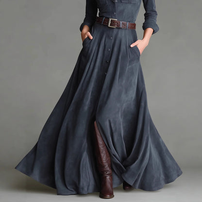 Triplechic™ Suede Collar Shirt Dress