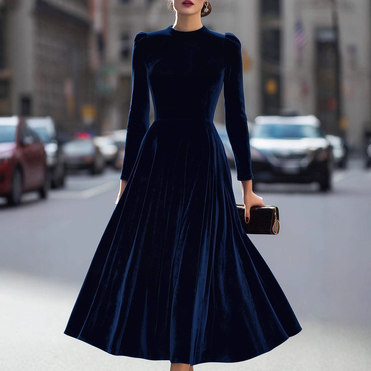 Triplechic™ Velvet Long-Sleeve Dress