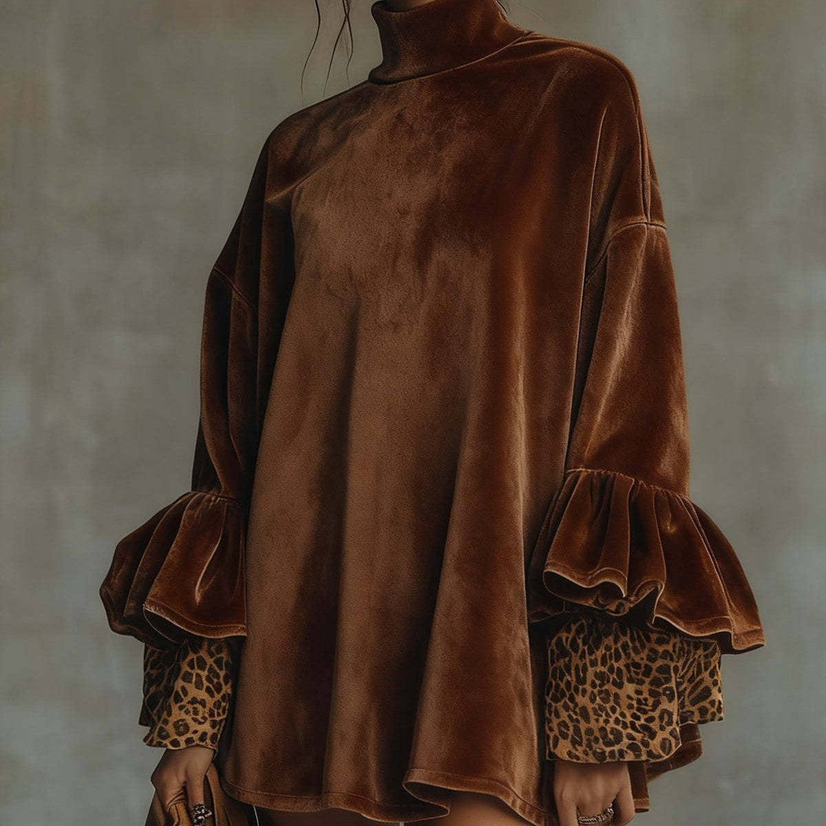 Triplechic™ Gold Velvet Leopard Turtleneck Dress