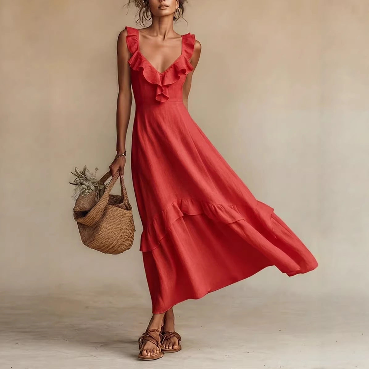 Triplechic™ LinenRuffle Flow Dress