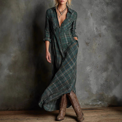 Triplechic™ Plaid Lapel Long Sleeve Dress