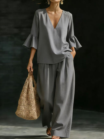Triplechic™ VRuffle Flow Wide-Leg Set