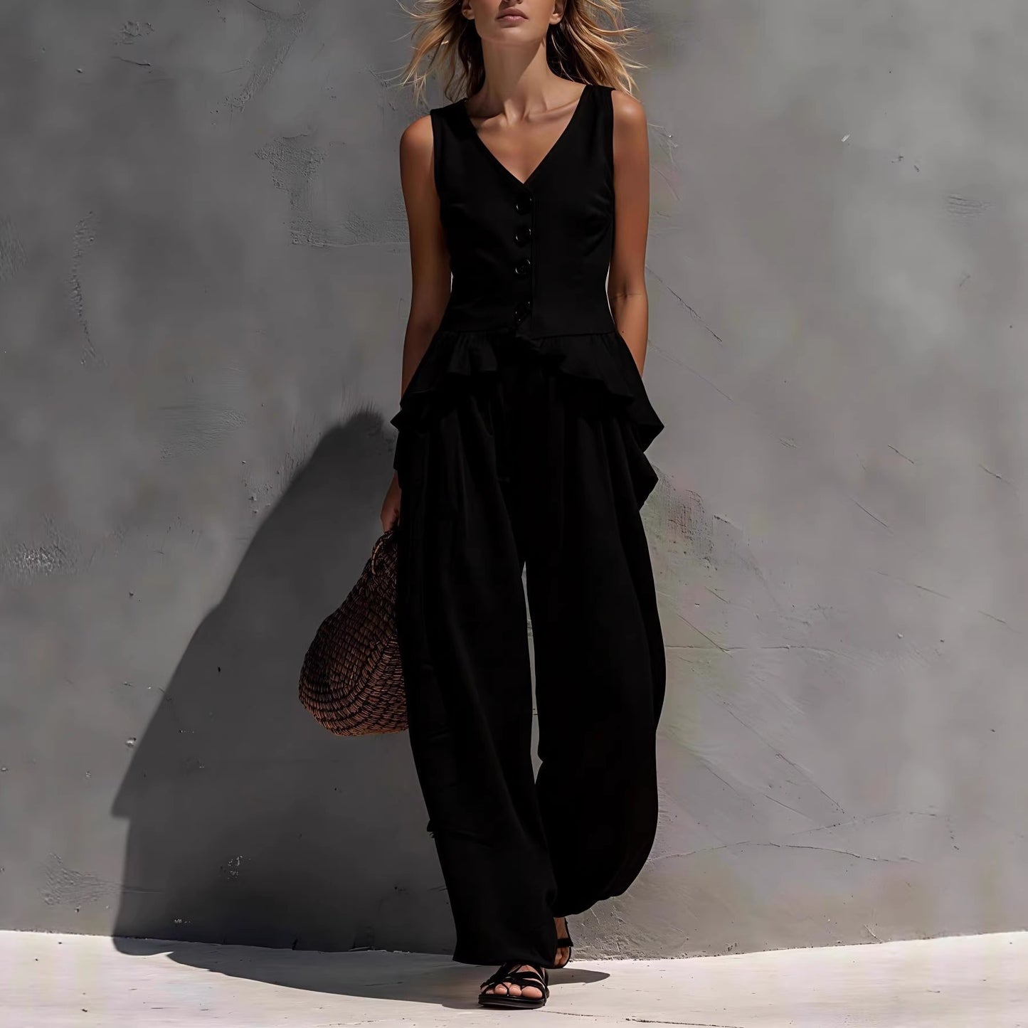 Triplechic™ VRuffle Flow Wide-Leg Set
