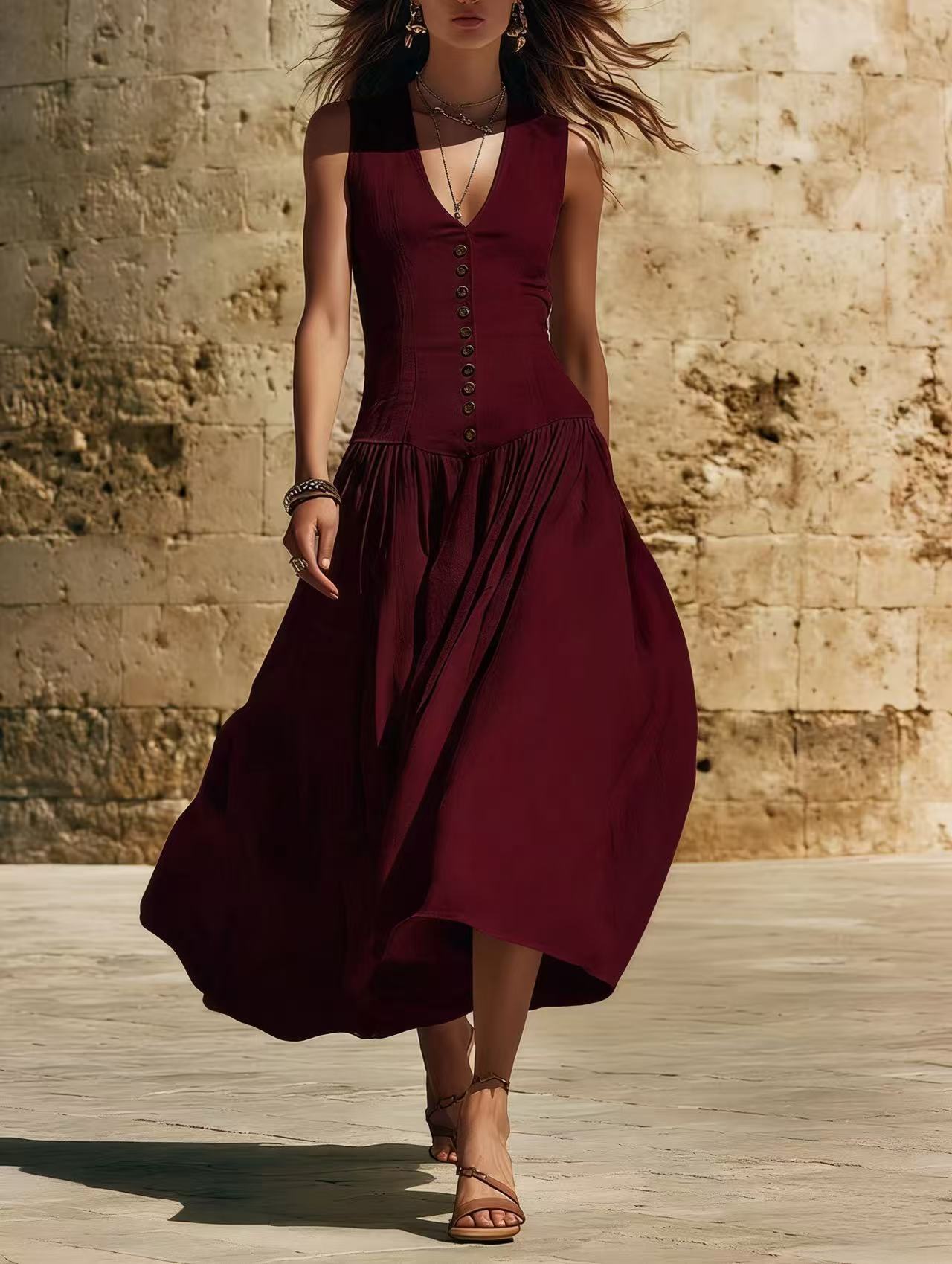 Triplechic™ LinenContour V Button Dres