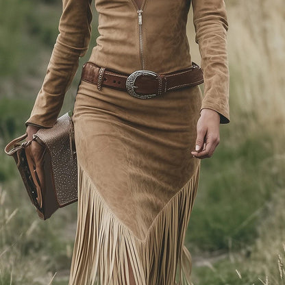 Triplechic™ Fringe Zip-Front Bodycon Dress