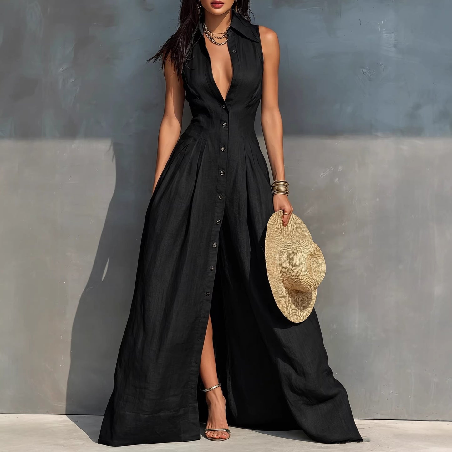 Triplechic™ LapelSculpt Maxi Dress