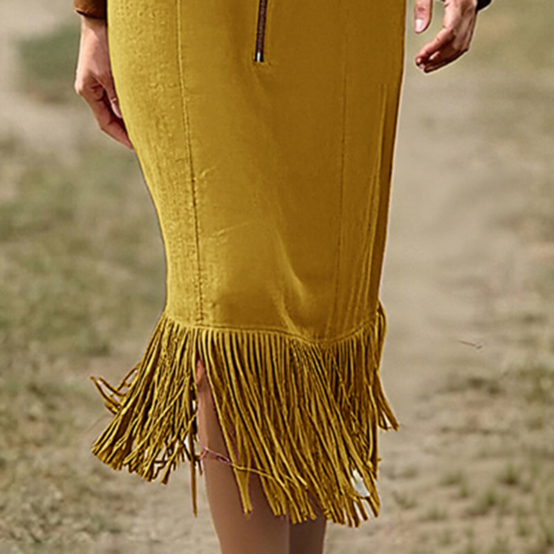 Triplechic™ Fringe Hem Maxi Dress
