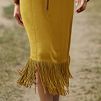 Triplechic™ Fringe Hem Maxi Dress