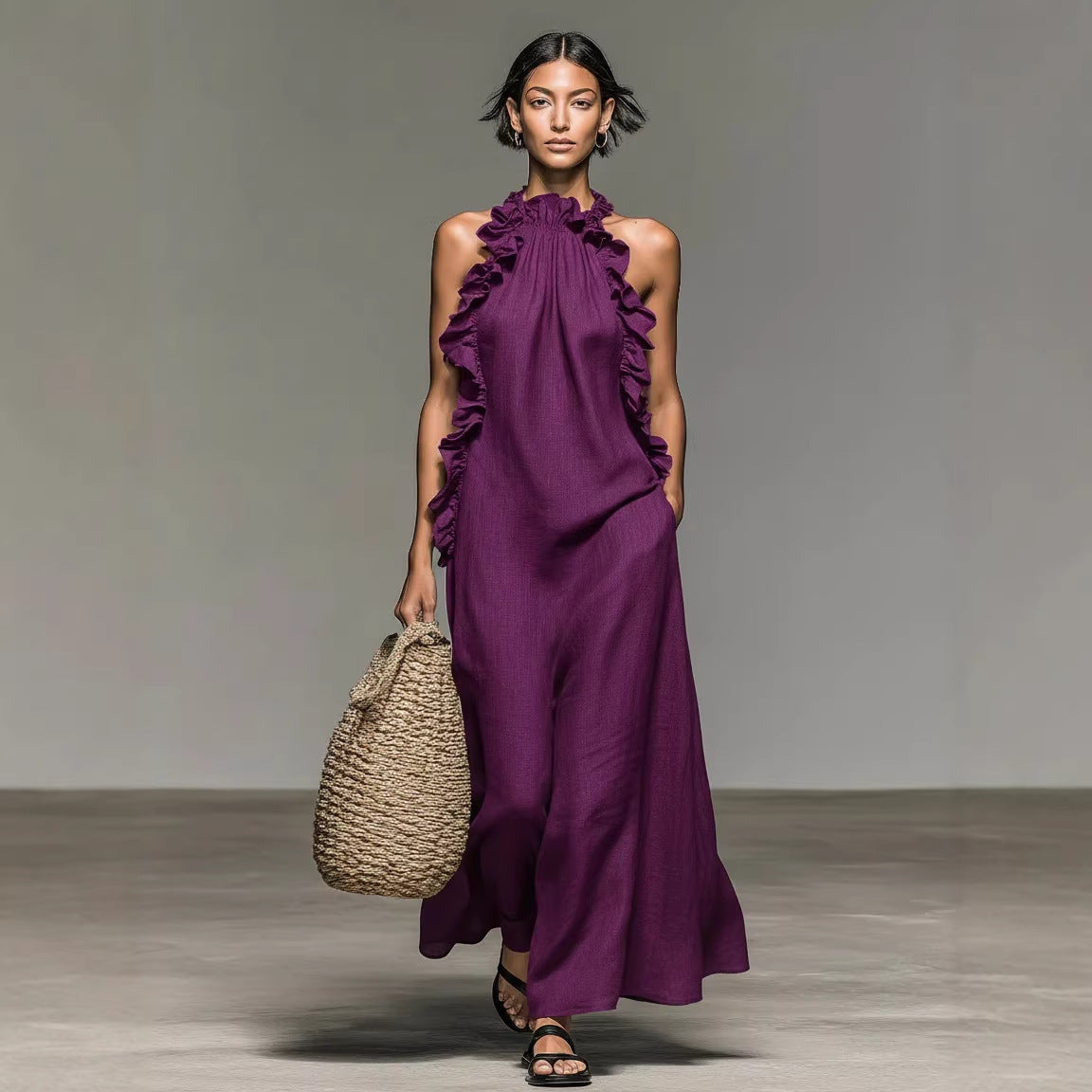 Triplechic™ HalterRuffle Flow Maxi Dress