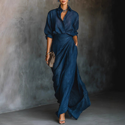 Triplechic™ Graceful Pleated Belted Dress