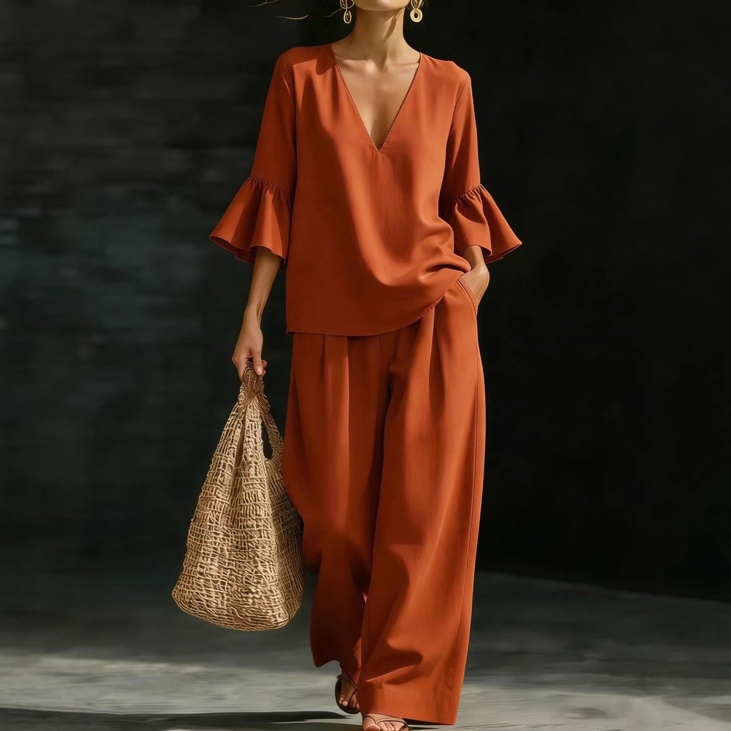 Triplechic™ VRuffle Flow Wide-Leg Set