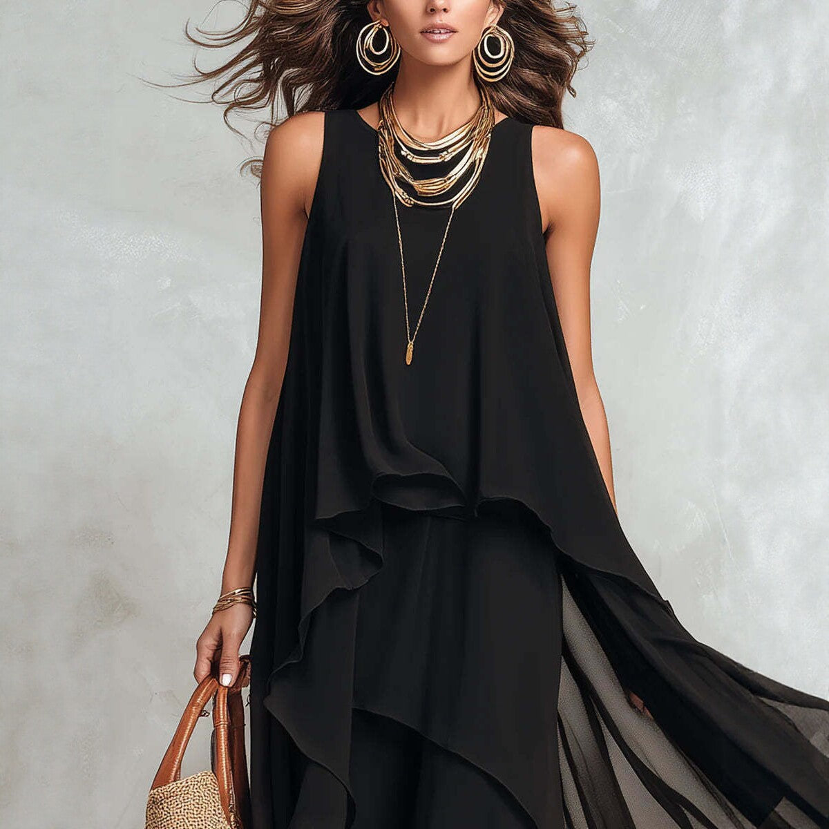 Triplechic™ NoirAsym Flow Maxi Dress