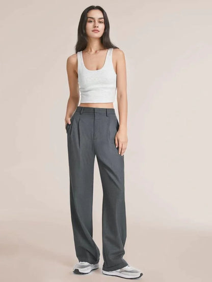 High Waist Wide Leg Pants with Belt – Women's Casual Suit Trousers