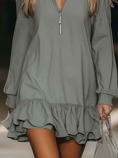 Triplechic™ Zipper V-Neck Mini Dress