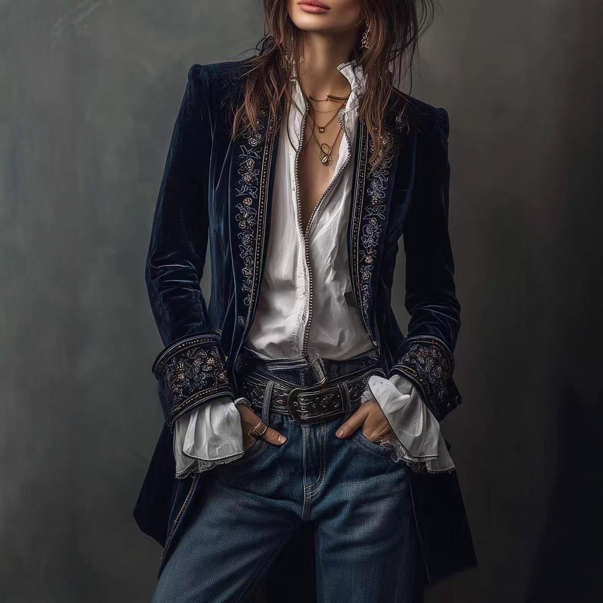 Triplechic™ Lace Stitch Velvet Coat