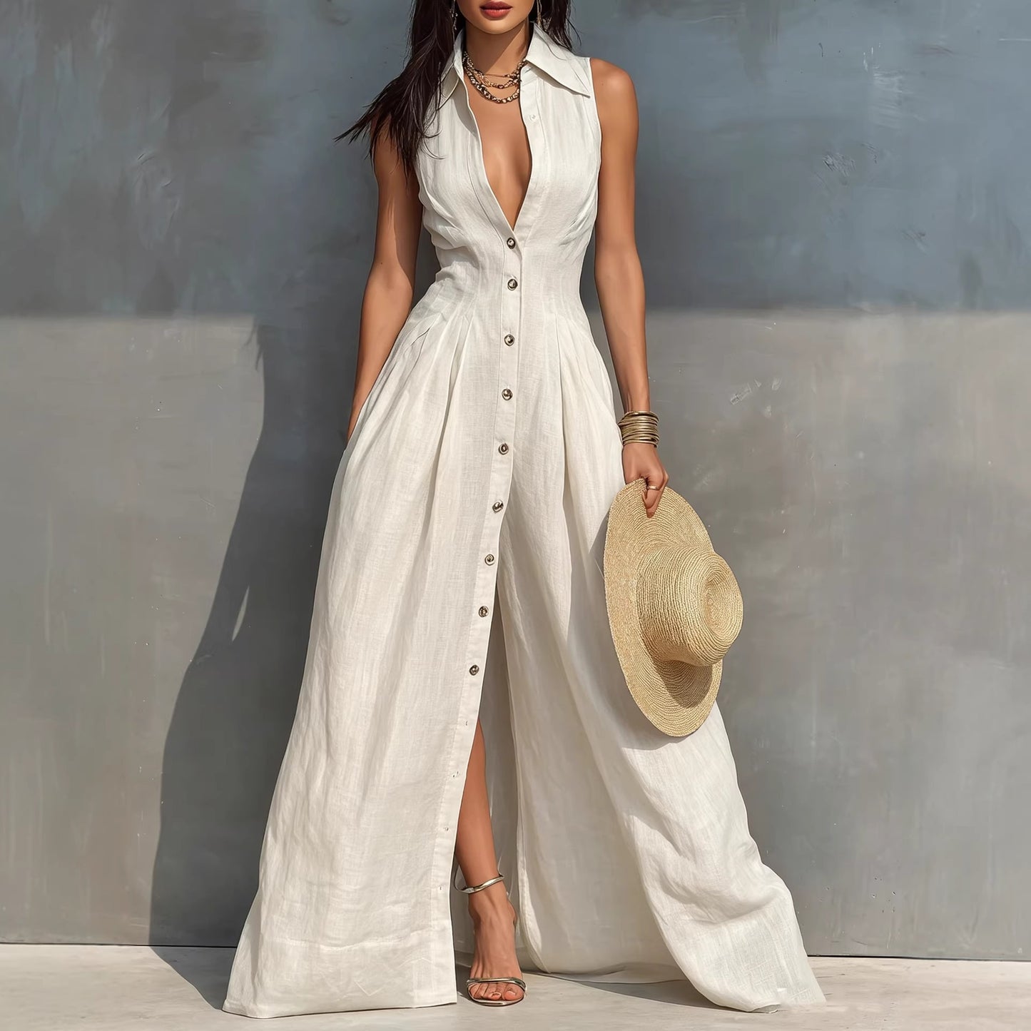 Triplechic™ LapelSculpt Maxi Dress