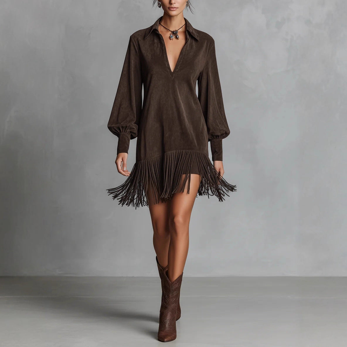Triplechic™ SuedeFlare Fringe Dress