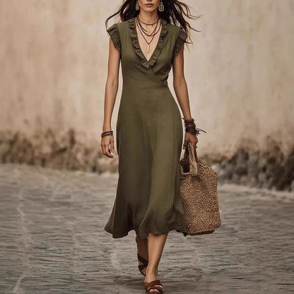 Triplechic™ LinenRuffle Flow Midi
