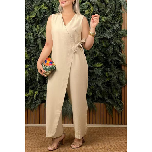 Triplechic™ V-Neck Tie-Waist Jumpsuit