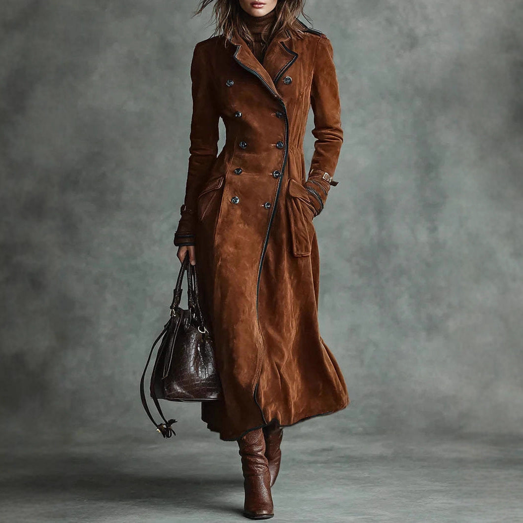 Triplechic™ Suede Lapel Long Coat