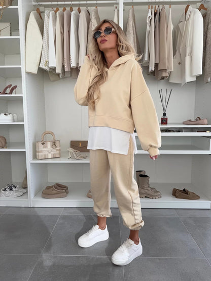 Triplechic™ Hooded Patchwork Casual Sweatshirt Set