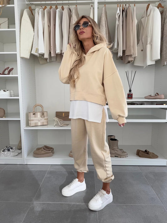 Triplechic™ Hooded Patchwork Casual Sweatshirt Set