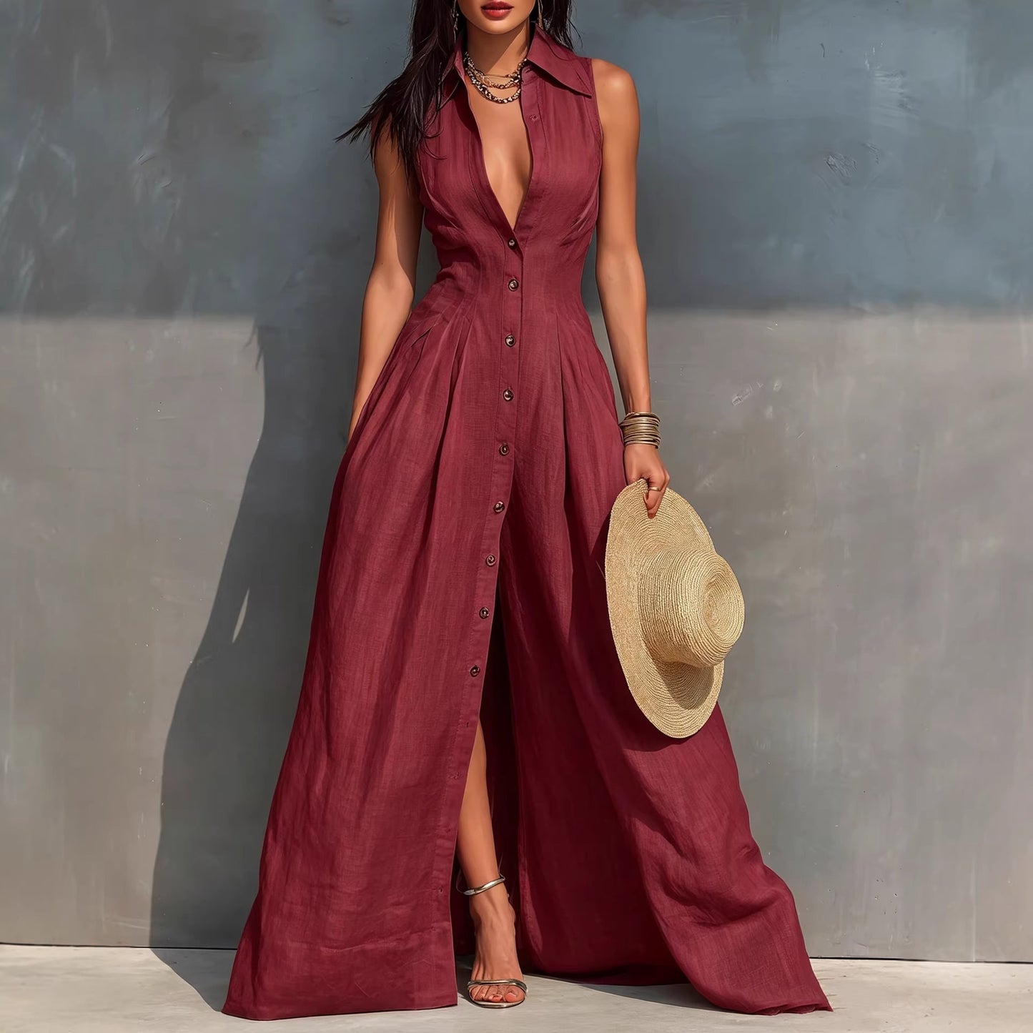 Triplechic™ LapelSculpt Maxi Dress