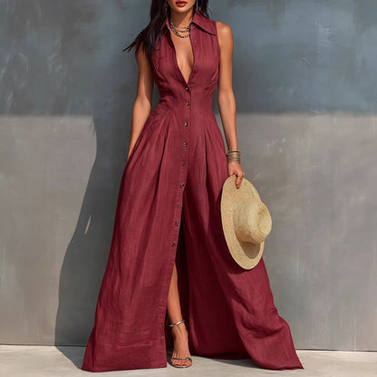 Triplechic™ LapelSculpt Maxi Dress