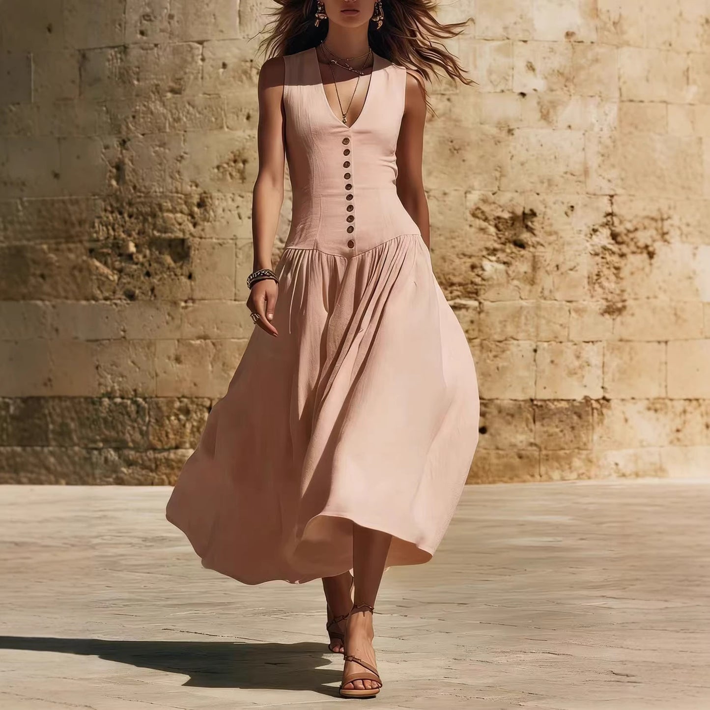 Triplechic™ LinenContour V Button Dres