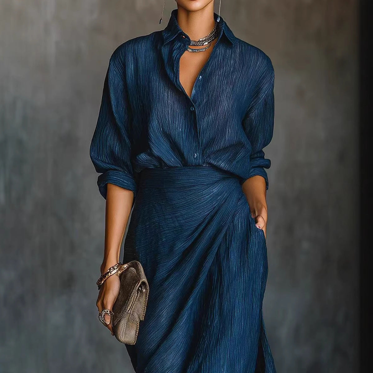 Triplechic™ Graceful Pleated Belted Dress