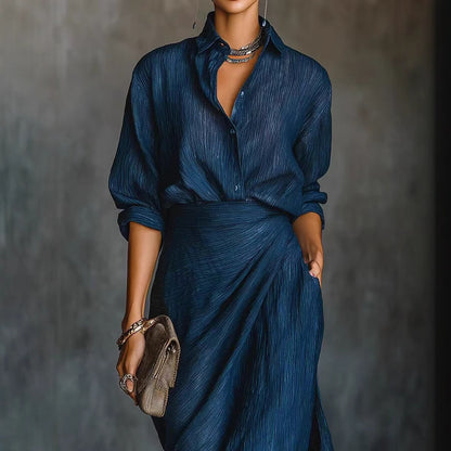 Triplechic™ Graceful Pleated Belted Dress