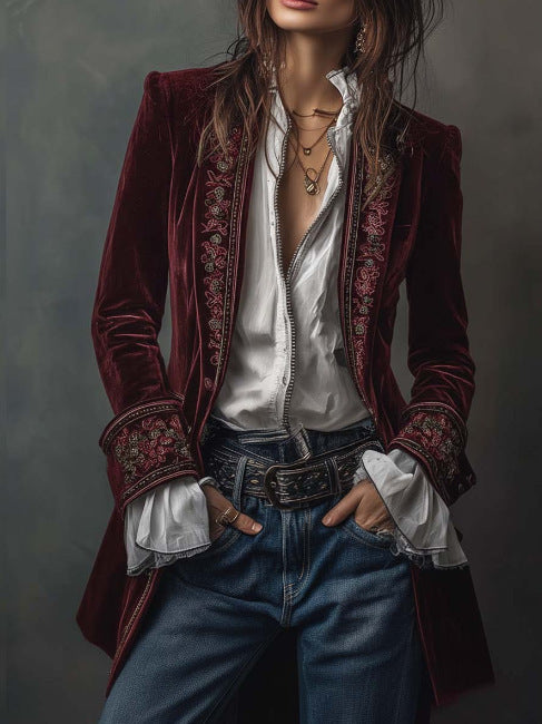 Triplechic™ Lace Stitch Velvet Coat