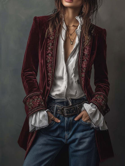 Triplechic™ Lace Stitch Velvet Coat