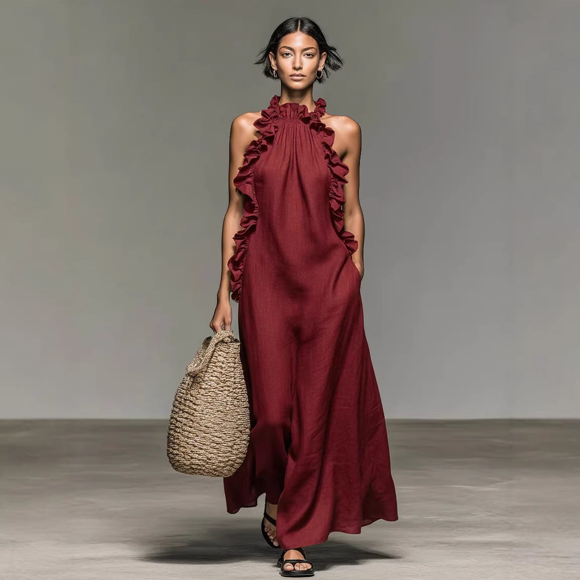 Triplechic™ HalterRuffle Flow Maxi Dress