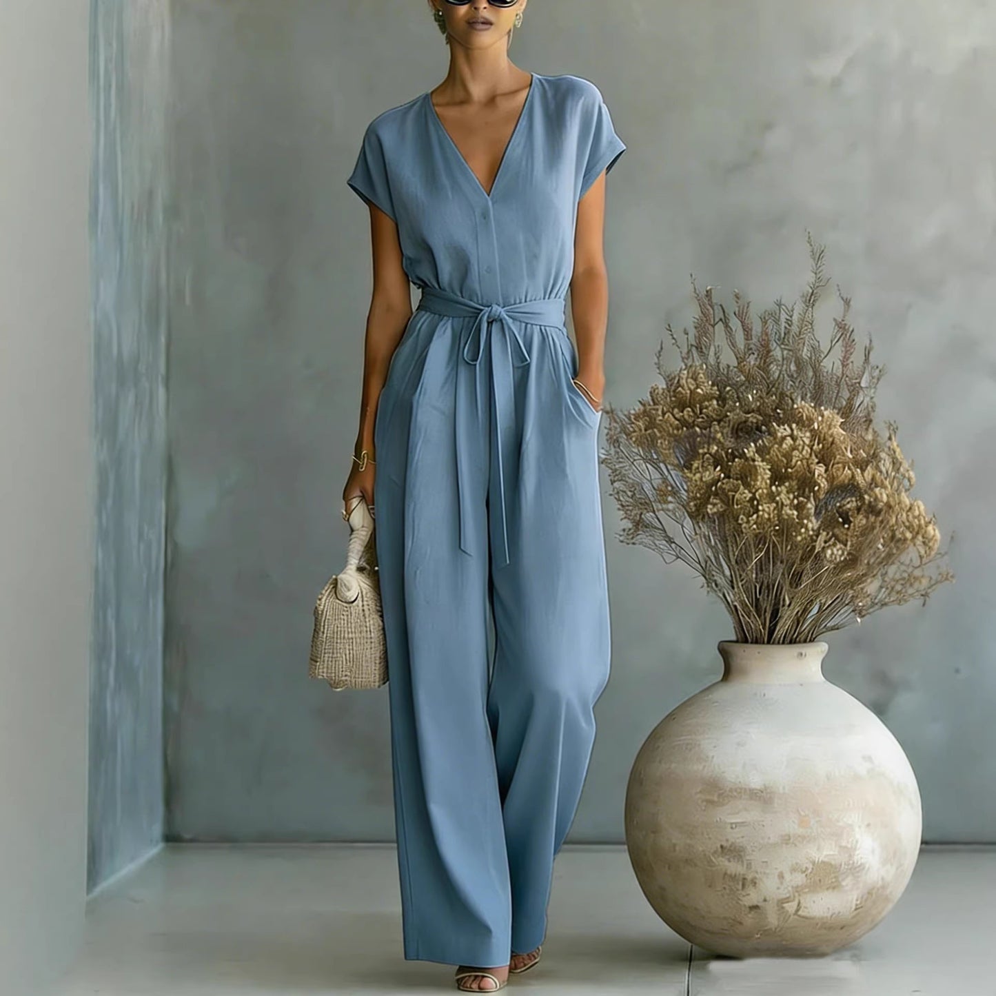 Triplechic™ VContour Belted Jumpsuit