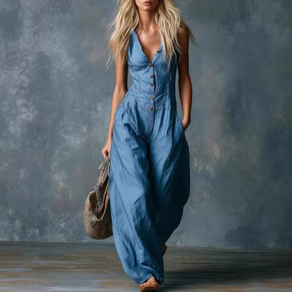 Triplechic™ RetroV Button Jumpsuit