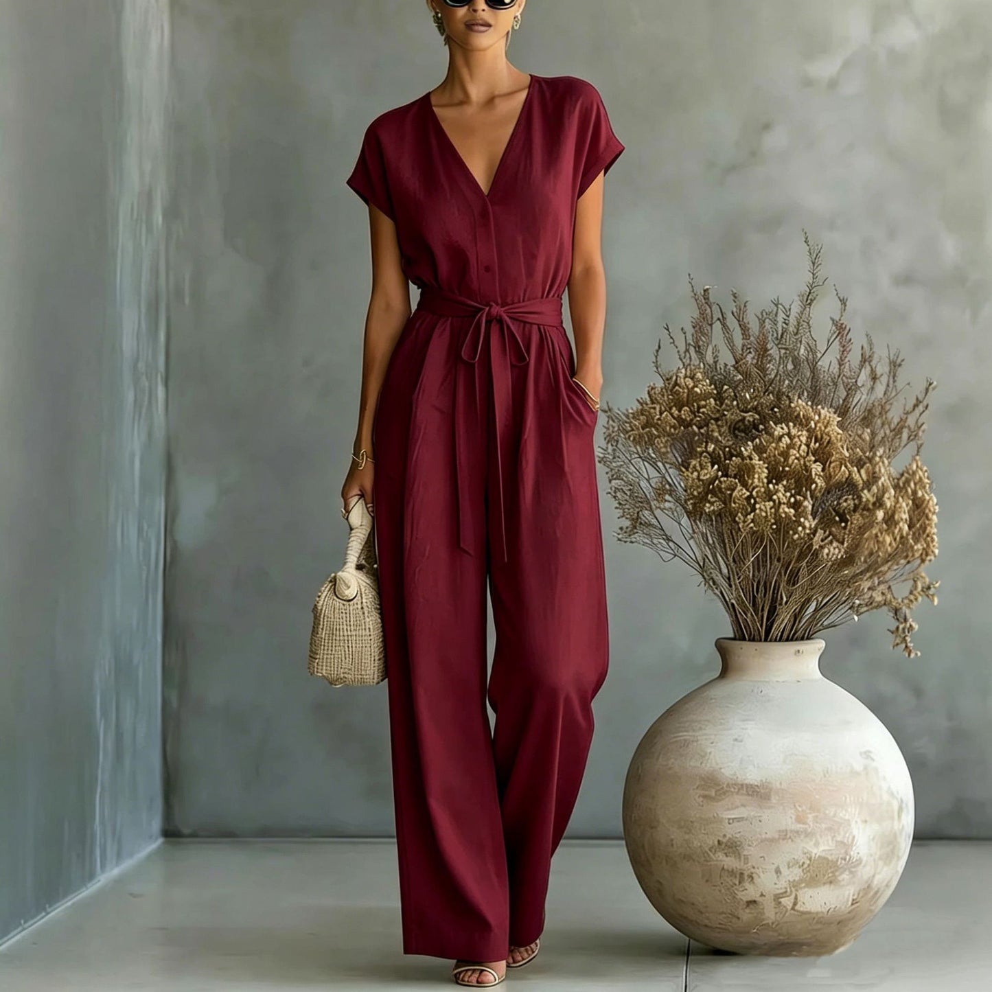 Triplechic™ VContour Belted Jumpsuit