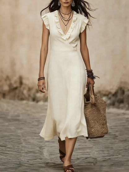 Triplechic™ LinenRuffle Flow Midi